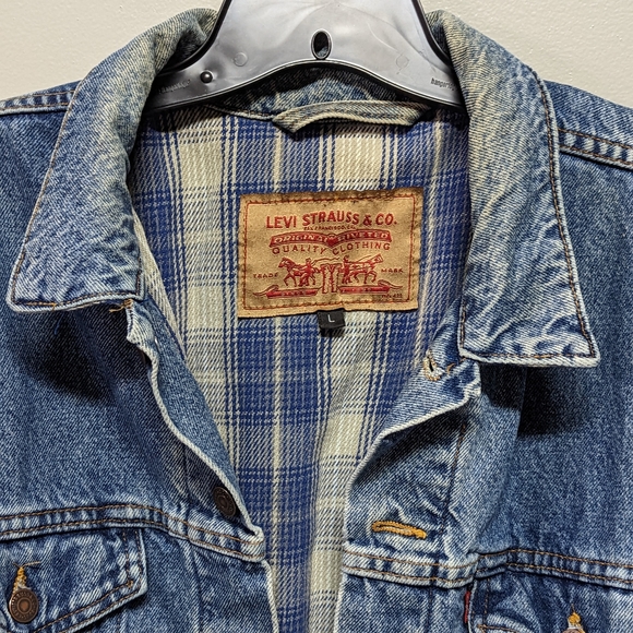 🎉HP Vtg Men's Levi's Trucker Jacket Denim Fleece Lining 100% Cotton USA 80's L - Picture 2 of 15